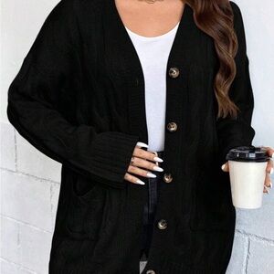 Black Women's Button-Front Knit Cardigan Sweater